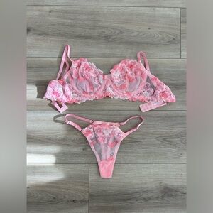 Pink Floral Lace Lingerie Set